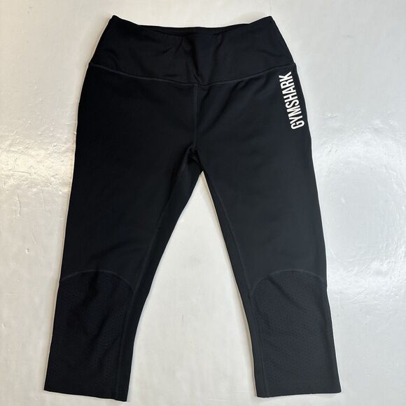 Gymshark Legging Small Black Cropped Mesh Womens Training Workout Pocket EUC - Picture 1 of 13